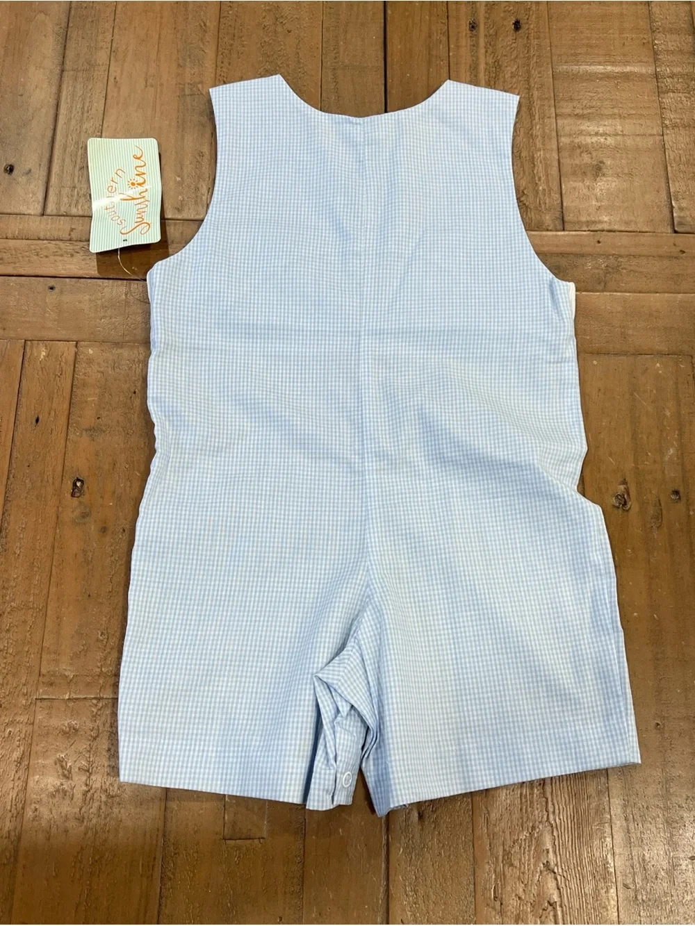 Southern Sunshine Big Brother Smocked Blue Gingham Jon Jon One Piece Romper 2T